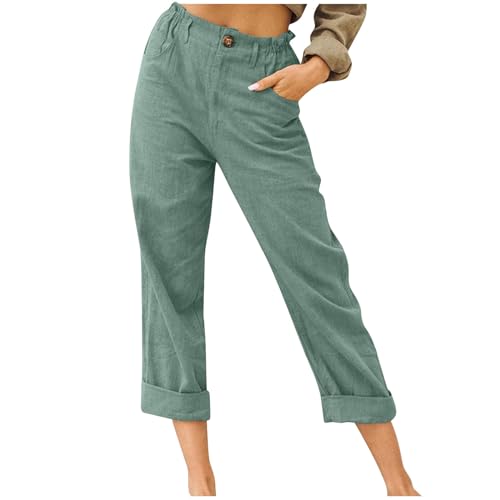 Lastesso Linen Pants Women Spring Summer Lounge Capris Vintage High Waist Straight Cotton Linen Pants Loose Ladies Trouser