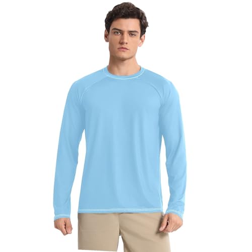 Light Sky Blue UPF 50+ Sun Shirts for Men Quick Drying Round Neck UV Sun Protection Shirts Beach