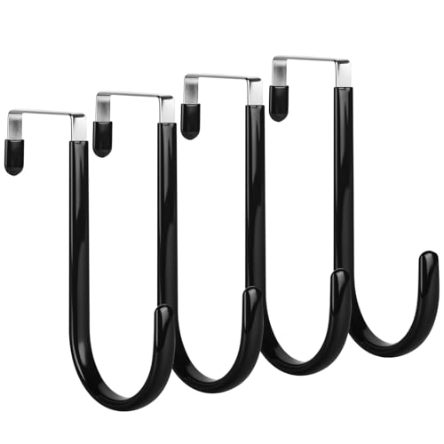 elzle 4 Crochets de Porte, Porte Manteau pour Porte, Crochets pour Porte Standart, Tiroir, Placard Armoire, Cuisine（Noir）