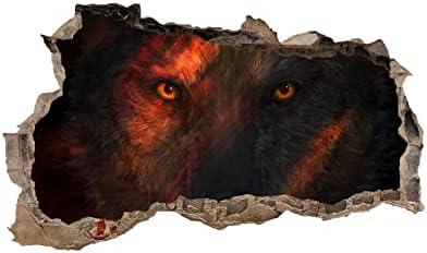 Animals Wall Decal 3D Smashed Art Decor Wolf's Eyes Wall Tattoo Art Vinyl Wall Stickers Abstract for Girls Kids Bedroom Nursery Living Room Sticker Mural Home Gift 46"W x 28"H