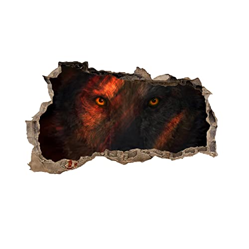 Animals Wall Decal 3D Smashed Art Decor Wolf's Eyes Wall Tattoo Art Vinyl Wall Stickers Abstract For Girls Kids Bedroom Nursery Living Room Sticker Mural Home Gift 46"W X 28"H #TOP3
