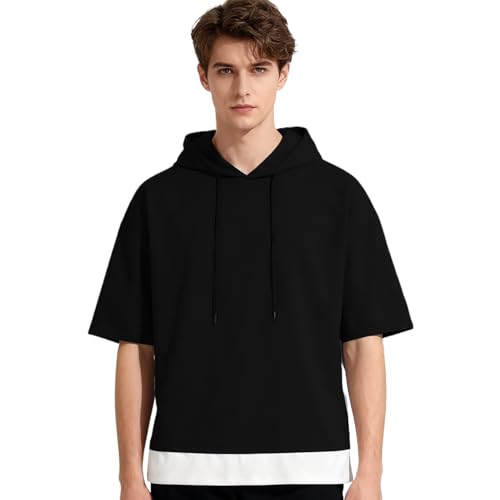 KENAIJING Camisetas Manga Corta Hombre Sudadera con Capucha Casual T-Shirt Hoodie（Negro, 3XL）