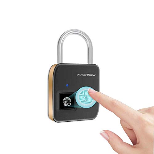 iSmartView Smart Biometric Keyless Fingerprint Padlock Portable IP65 Waterproof Long Standby Hour Fast Unlock Low Battery Reminder USB Rechargeable for House Door, School,Home,Gym Locker,Luggage