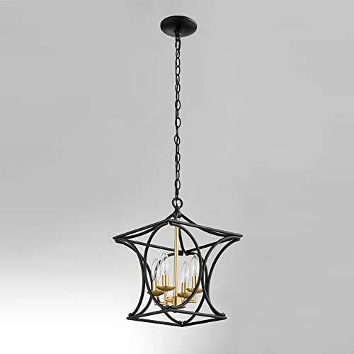 Pendant Light Fixtures 4 Light, Hanging Lantern Lights Chandeliers For Bedrooms, Geometric Cage Hanging Lamp Foyer Pendant Lighting For Farmhouse, Kitchen Island, Entryway, Corridor (Black/Agb) #TOP4