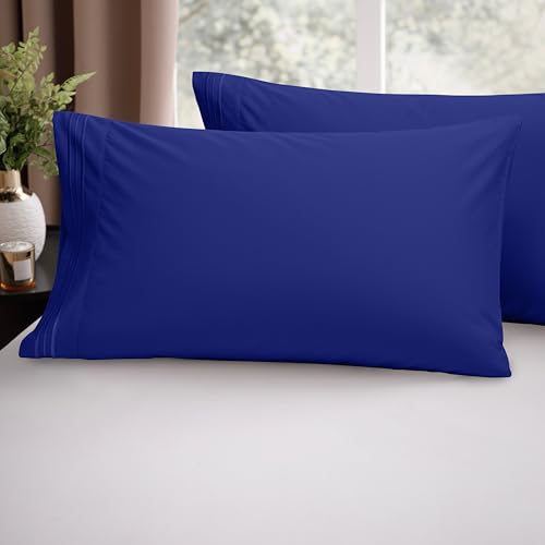 Image of Elegant Comfort Luxury Ultra-Soft 2-Piece Pillowcase Set 1500 Thread Count Egyptian Quality Microfiber Double Brushed-100% Hypoallergenic-Wrinkle Resistant, Standard /Queen Size, Royal Blue