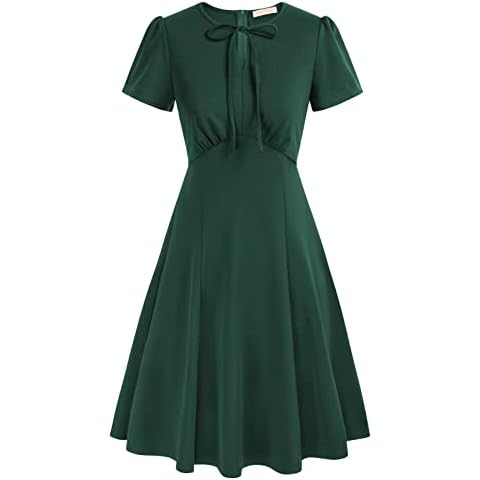 Belle Poque Vintage Dress Dress for Women Round Neck Work Dress Tea Dres Women's 1940s Retro Dress Vintage Christmas Dress Dark Green Cover