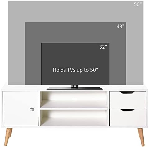 HOMCOM Modern TV Stand for TVs up to 50'' Flat Screen, TV Console Cabinet with Storage Shelf, Drawers, Cable Hole, Home Entertainment Center, Living Room Bedroom and Office, White