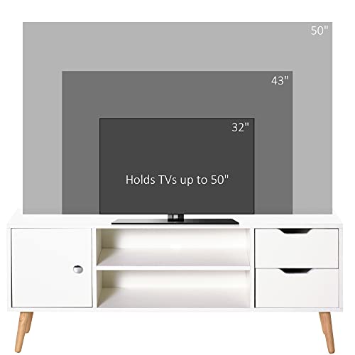 Miniatura 8 de Homcom Mueble De Tv Para Televisiones De 50 Mesa De Salón Moderno Con Puerta 2 Estantes Abiertos Y 2 Cajones Carga 30 Kg Para Dormitorio Sala 120x28x44 Cm Blanco