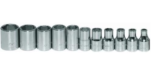 Williams JHWWSM-11HRC SUPERTORQUE 11-Piece 1/4-Inch Drive Shallow SAE 6 Point Socket Set-Size Range:(5/32” - 9/16”), Sockets Feature High-Polished Chrome Finish, Designed For Use On 6 Point Fasteners