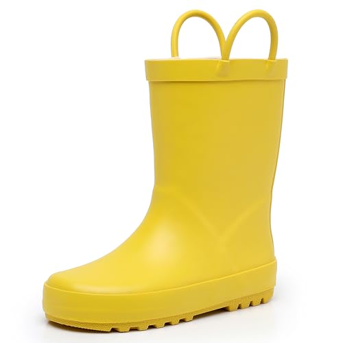 Toddler Rain Boots for Boys and Girls Waterproof Rubber Kids Rain Boots with Easy on Handles All-season Outdoor Shoes