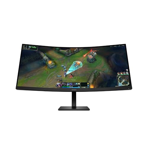 HP OMEN 34c G2 – Monitor Gaming Curvo de 34 WQHD 3440 x 1440 a 180 Hz, 21:9, 1ms, HDMI, Antirreflejo, Compatible con Consolas, 1800R, Altavoces, Altura e Inclinación Ajustable Negro, 180Hz