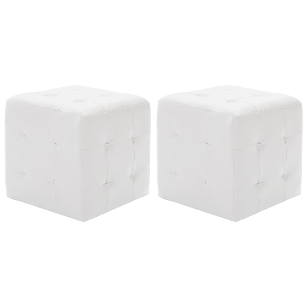 Puf Juego de 2 taburetes blancos, 30 x 30 x 30 cm, piel sintética, marco de madera, cojín de suelo, reposapiés, banco tapizado, decoración, salón, dormitorio, pasillo