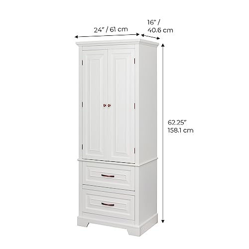 Teamson Home St. James Freestanding Adjustable Shelves 2 Drawers 5 Spaces and 2 Doors Wooden Linen Tower Storage Cabinet, White - Image 4