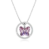 Collar de cristales para mujer, colgantes de plata de ley S925, joyería de mariposa púrpura, diamantes de imitación austriacos, nuevo