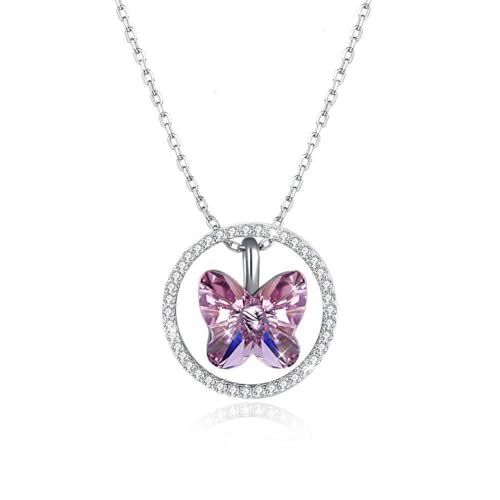 Collier papillon violet en argent S925, le cadeau idéal avec ses strass autrichiens