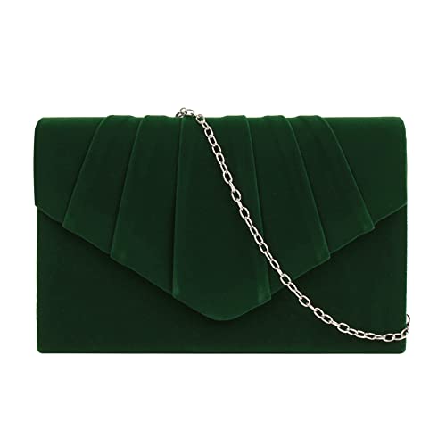 MEGAUK Women's Velvet Clutch Elegant Evening Bag Handbag Envelope Bag Clutch Bag with Chain for Wedding Prom Party, 06847 Green, One Size