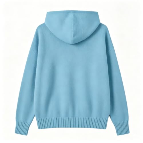 Womens Hooded Sweaters Long Sleeve V Neck Drawstring Cable Knit Sweater - image 7