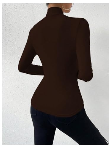 Image of SweatyRocks Women's Ruched Mock Neck Long Sleeve T Shirt Solid Slim Fitted Tee Tops