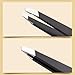 2-Pack Tweezers for Eyebrows, Facial Hair, Ingrown Hair Removal, Slant and Point Tip Tweezer Set for Women and Men, Professional Stainless Steel Precision Eyebrow Plucking Grooming with Case - Black
