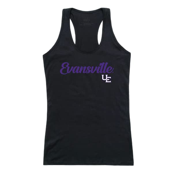 University of Evansville Purple Aces Women's Script Tank Top Tee T-Shirt - Black, Medium