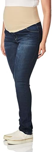 Three Seasons Maternity Women's Maternity Skinny Denim Jean with Nude Belly Band, Dark Wash, Medium
