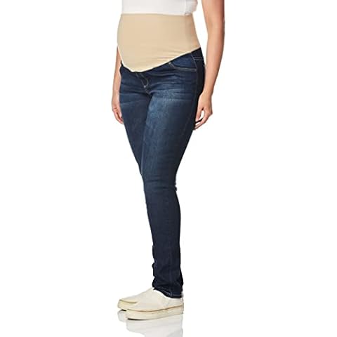 Three Seasons Maternity Women's Maternity Skinny Denim Jean with Nude Belly Band, Dark Wash, X-Large Cover