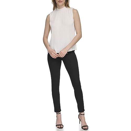 Calvin Klein Blusa de manga corta con cuello alto para mujer, Blanco suave, XL