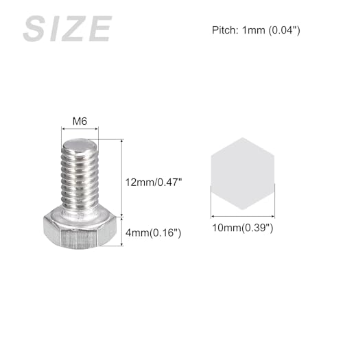 Image of METALLIXITY Hex Bolts (M6-1x12mm) 50Pcs, 304 Stainless Steel Coarse Fully Threaded Hex Head Screw Bolt Machine Screws - for Furniture Repair, Silver