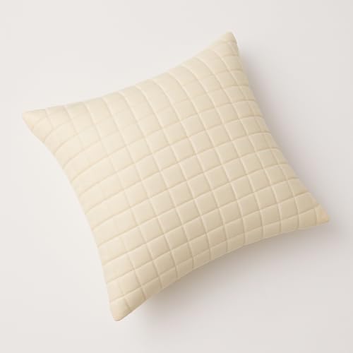 Image of Premium Quilted Cushion Cover 16x16 Inch - Dupion Silk Blend - Soft & Durable Decorative Pillow Cover for Sofa, Bed, Living Room - Set of 5 pc (Cream)