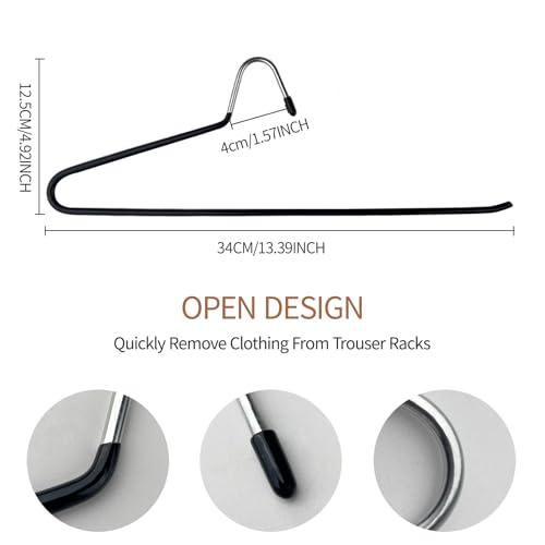 TERRARIDE Stark genug Hosenbügel aus Metall, 10 Stück Kleiderbügel Klammerbügel für Hosen Socken Röcke, 35cm Anti Rutsch, Verchromt, Rockbügel Hosenspanner mit Clips, Hohe Belastbarkeit （Schwarz）