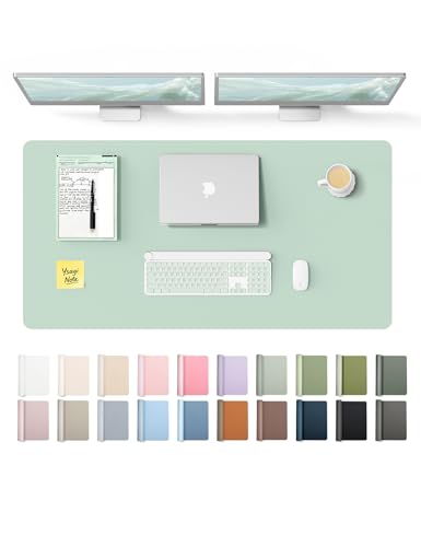 Image of YSAGi Leather Desk Protector, Office Mat, Large Mouse Mat, Non-Slip PU Leather Blotter, Laptop Desk Pad, Waterproof Writing Pad for Office and Home (Pale Green, 47.2 inch x 23.6 inch)