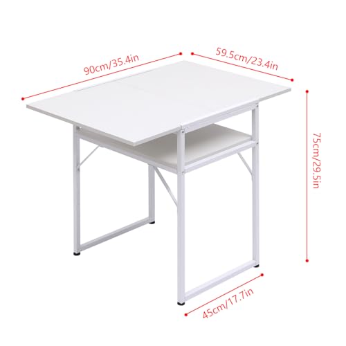 Homullel Drop Leaf Dining Table for Small Spaces, Folding Kitchen Table for Dining Room Dinette, Space Saving Extendable Butterfly Workstation Desk, Compact Foldable Gateleg Table (White) - Image 3