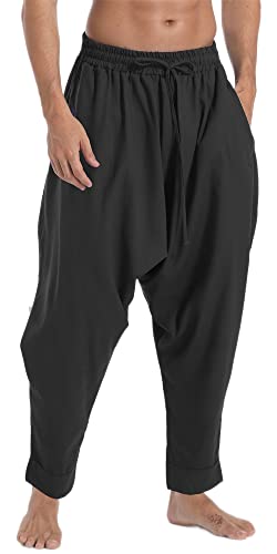 AITFINEISM Men's Drawstring Aladdin Hippie Harem Pants Loose Drop Crotch Trousers3