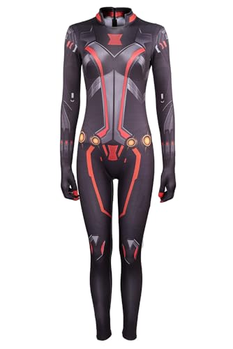 Auoctey Women Black Widow Cosplay Costume Natasha Romanoff Costume Jumpsuit Bodysuit Superhero Outfit Halloween Suit Adult (Black, X-Small)