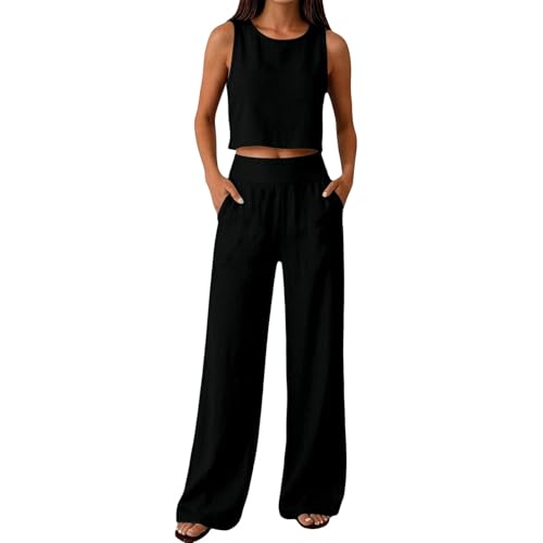 Conjunto de verano para mujer de dos piezas con top sin mangas y pantalones anchos