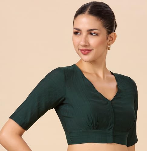Image of Studio Shringaar Women Viscose Half Sleeve Smart V Neck Readymade Saree Blouse