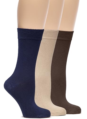 Hugh Ugoli Womens Bamboo Dress Socks, Extremely Soft, Thin, Crew Socks for Business Trouser Casual, Non-Binding, 3-6 Pairs