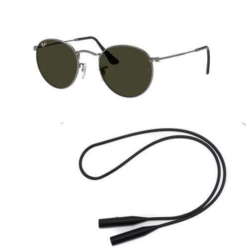 Ray-Ban RB3447 Sunglasses Bundle: RB 3447 ROUND METAL 029 Round Metal Matte Gunmetal G-1 and Universal Anti-slip Silicone Leash2
