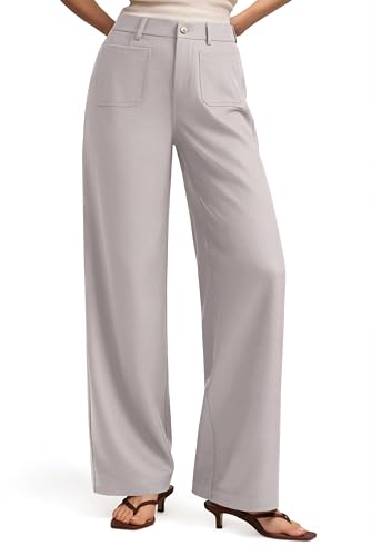 NIMIN Trousers Pants for Women Wide Leg Flowy Business Dress Pants High Waisted Trousers Work Slacks with Pockets Khaki L - image 2