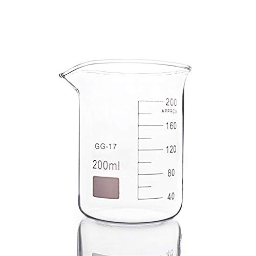 Laboratorio 4 vasos de vidrio de 200 ml en forma baja para laboratorio de química, escala de laboratorio, medición de laboratorio, educación engrosada, suministros de oficina, ciencia (capacidad: 200