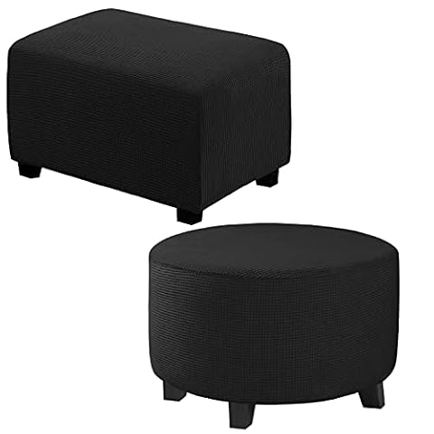 H.VERSAILTEX Rectangle Ottoman Slipcover Large Size Bundles Round Ottoman Slipcover (Medium, Black) — $38.99 (22% off)