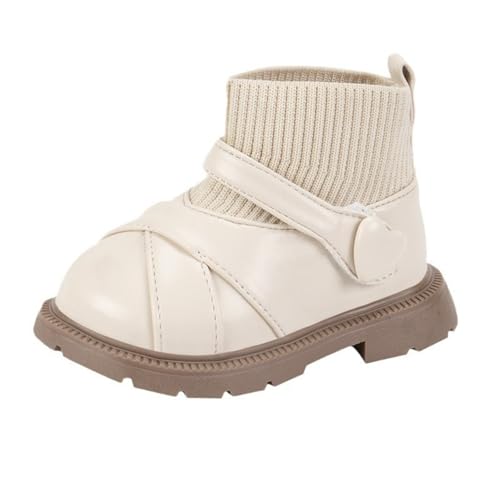 Baby Girls Dress Boots Infant Toddler Ankle Booties Anti-Slip Soft Sole Elastic Knitted Top Fashion Princess Shoes (White, 5.5 Infant)