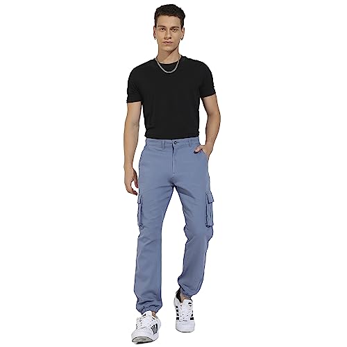 Image of CAHOOT Men's Cuffed Hem Cargo Trousers for Casual Wear | 6 Pockets | Regular Fit | Button Closure | Cotton Poly Cargo Pant Crafted with Comfort Fit for Everyday Wear