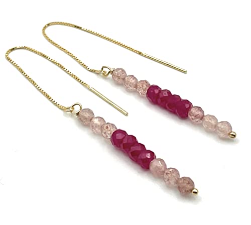 Boucles d'oreilles en quartz rose et rubis pour femme, le cadeau d'anniversaire romantique idéal