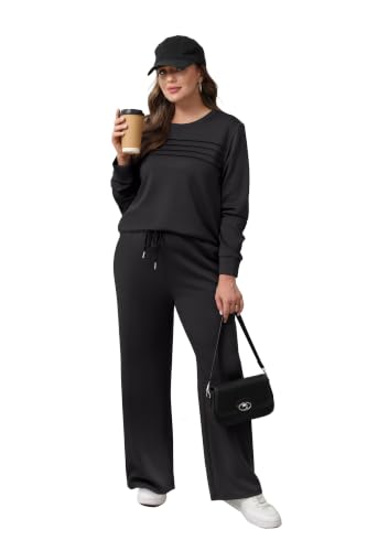 Image of WIHOLL Women's 2 Piece Sets Sweatshirt Casual Travel Outfits Lounge Wide Leg Tracksuit Cozy Sweatsuits Fashion 2026