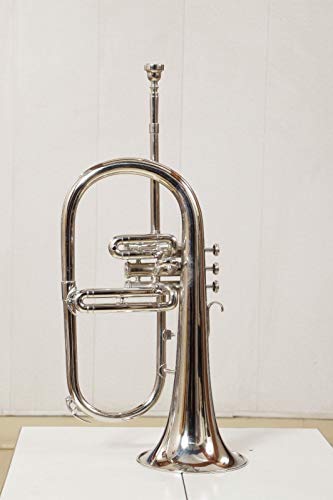 McLian Professionals Flugel horn 3 Nickel Finish Bb Pitch With Hard Case And Mouth piece