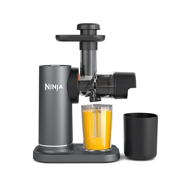 Ninja Kaltpresse-Entsafter Gemüse und Obst mit 700-ml-Becher & 1,1-L-Fruchtfleischbehälter, für frische Säfte, Drinks & Wellness-Shots, kompakt, spülmaschinenfest & abnehmbare Teile, Grau JC151EU