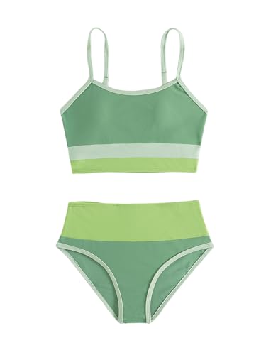 Image of Verdusa Girl's 2 Piece Colorblock High Waisted Bikini Sets Swimsuit Swimwear Bathing Suits