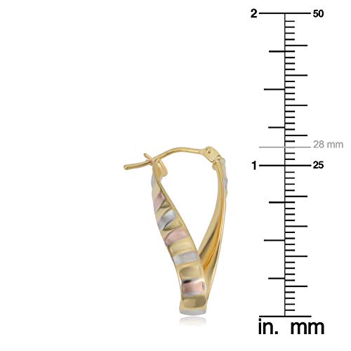 KoolJewelry 14k Tricolor Gold Scalloped Twisted Oval Hoop Earrings4
