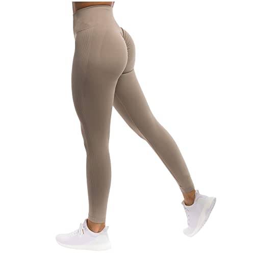 Leggings sin costuras sólidos para levantamiento de glúteos, de talle alto, ropa deportiva para gimnasio, medias push up, pantalones de yoga para fitness, Color marrón y sólido, XL